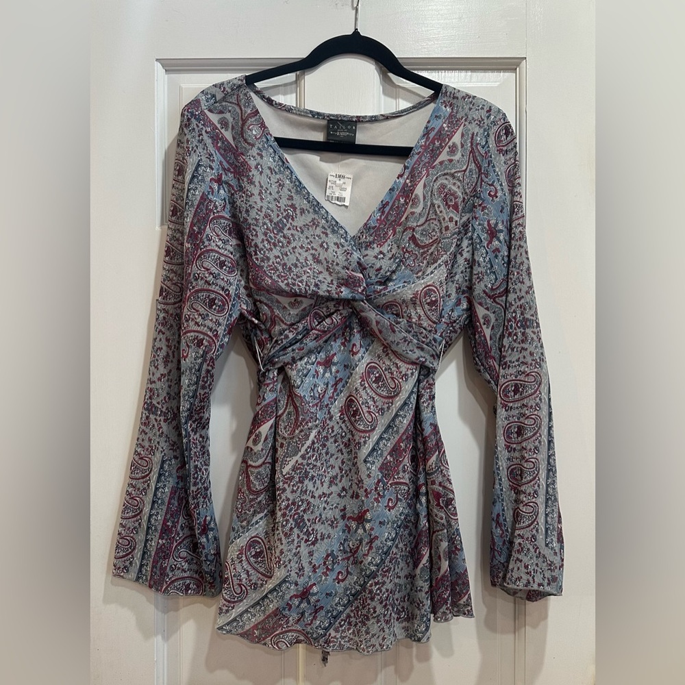 Women's Tailor By B Moss Blue dressy top/blouse sheath XL Minimal Wear